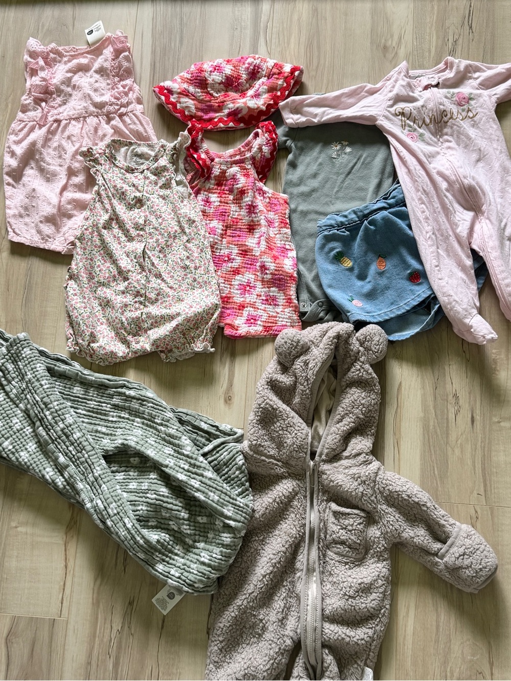 Infant Floral Rompers + Floral & Denim (6 month) sets + Flower Blanket